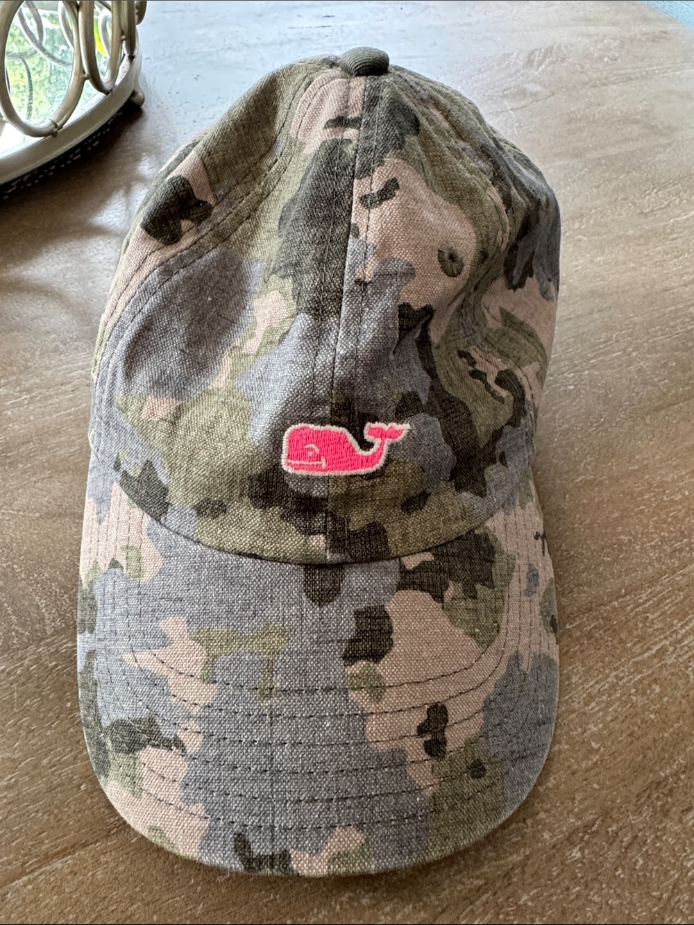 Vineyard Vines Camo Cap with Pink Whale Patch